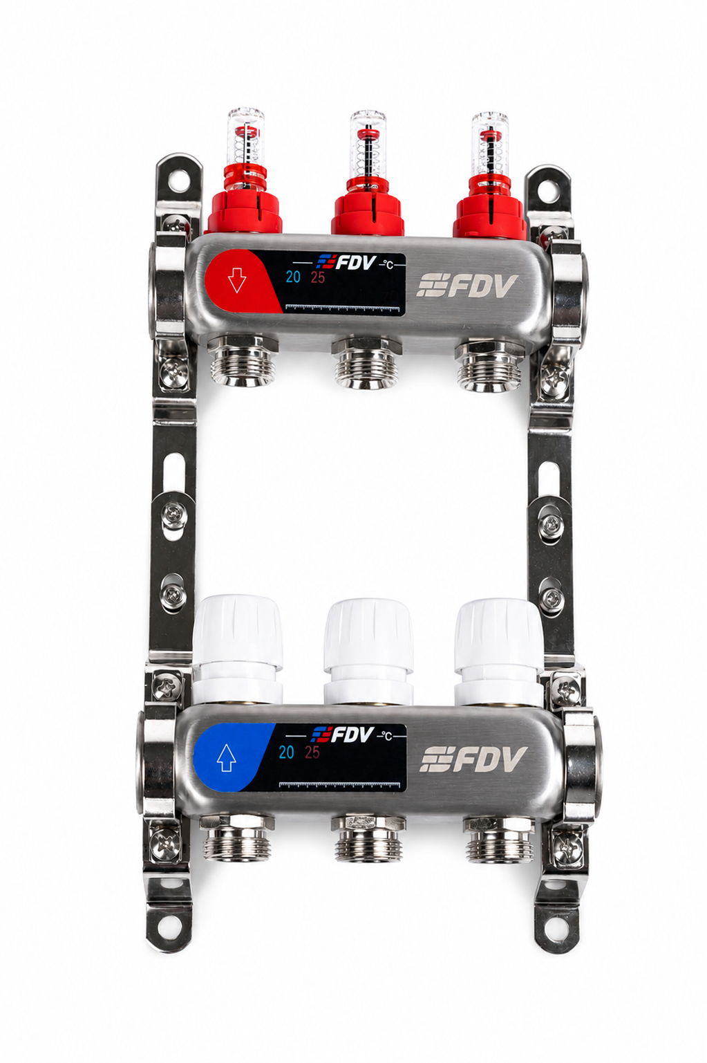 Коллекторная группа для теплого пола FDV 1", 3х 3/4"ЕК с расходомерами из нержавеющей стали