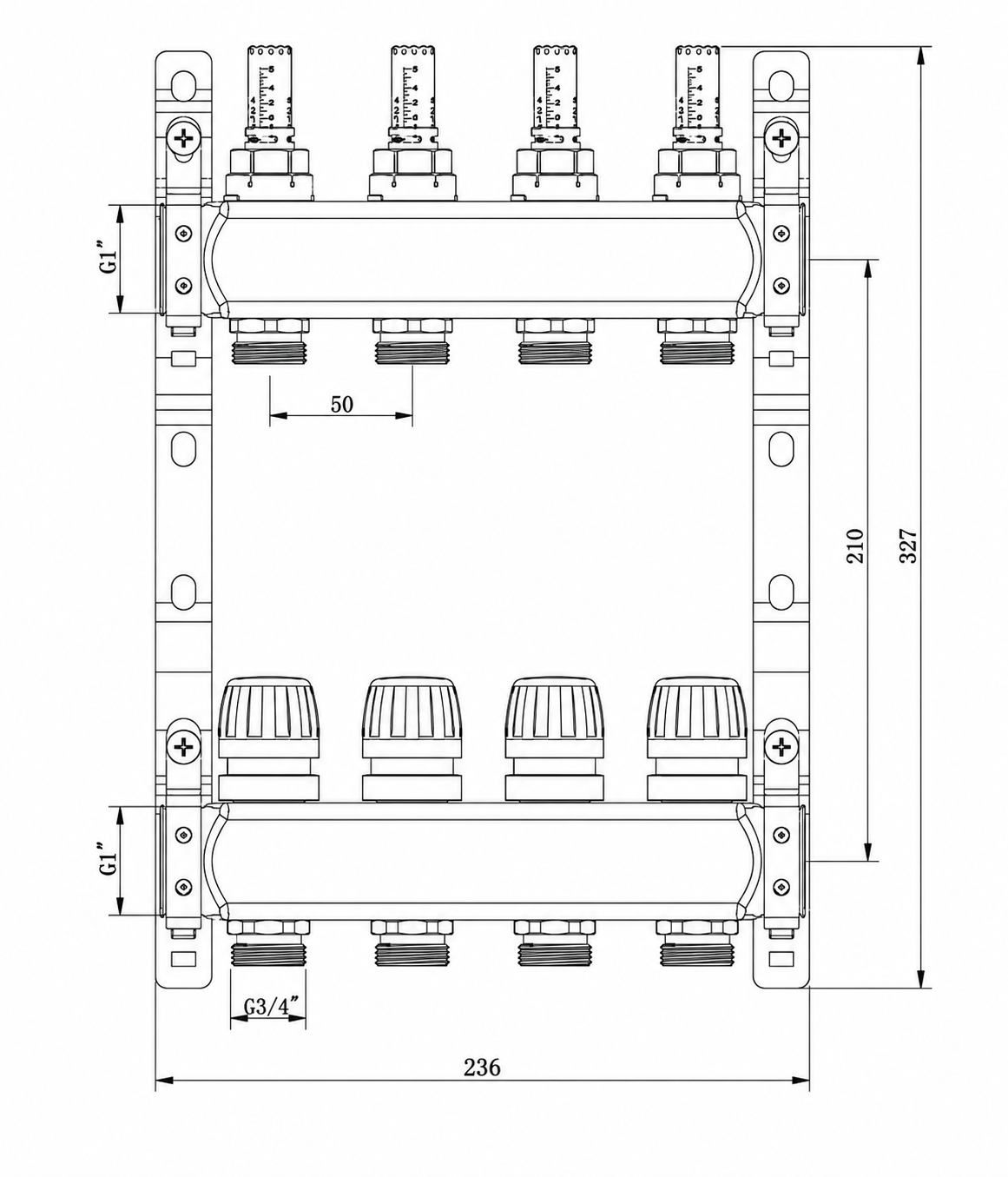 Коллекторная группа для теплого пола FDV 1", 4х 3/4"ЕК с расходомерами из нержавеющей стали