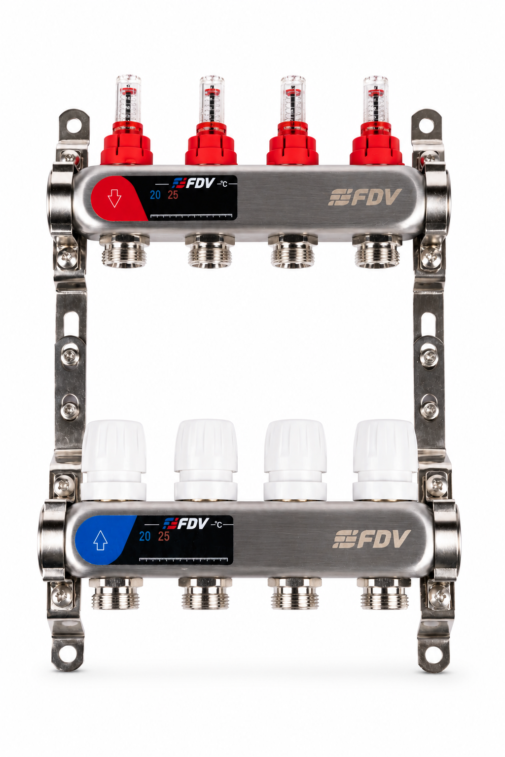 Коллекторная группа для теплого пола FDV 1", 4х 3/4"ЕК с расходомерами из нержавеющей стали